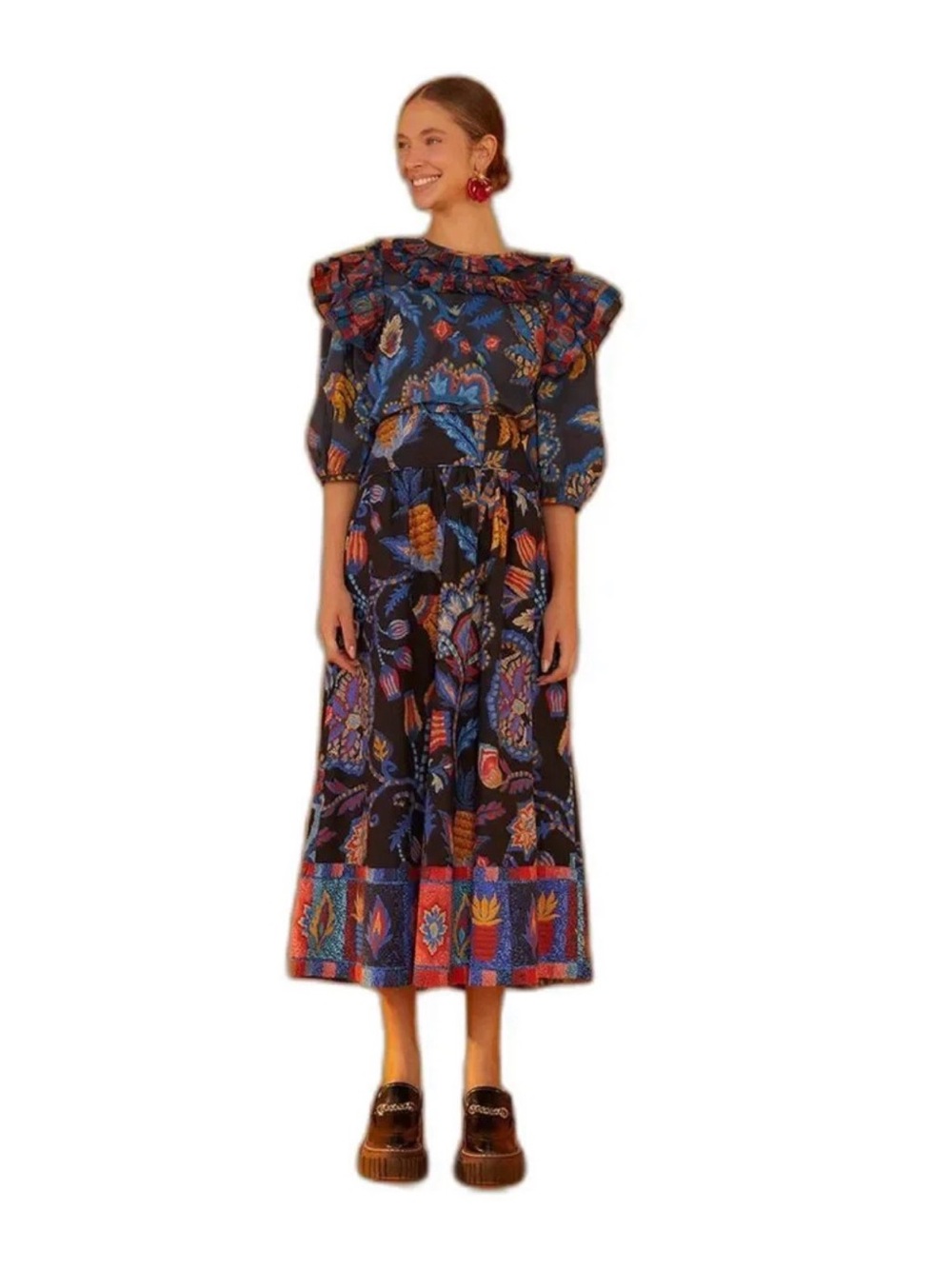 Farm Rio Sunset Tapestry organic cotton midi skirt size small NWOT